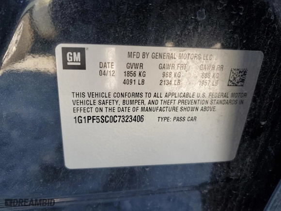 2012 Chevrolet Cruze LT w/1LT with VIN 1G1PF5SC0C7323406, listed as a Copart auction lot 46543185 with 189,865 mi miles and Salvage Title. Bid and sale history available at carsss.com. Image 12.