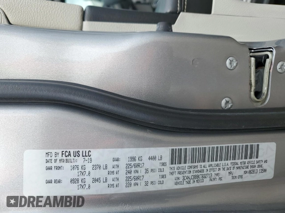 2019 Jeep Compass Altitude with VIN 3C4NJCBB8KT832713, listed as a Copart auction lot 57109145 with 129,695 mi miles and Salvage title. Bid and sale history available at DreamBid. Image 13.