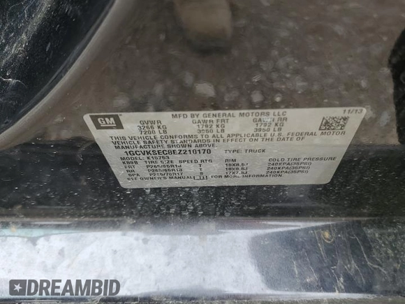2014 Chevrolet Silverado 1500 LTZ with VIN 1GCVKSEC8EZ210170, listed as a Copart auction lot 48259835 with 134,905 mi miles and Salvage Title. Bid and sale history available at DreamBid. Image 12.