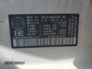 2020 Volkswagen Jetta SEL with VIN 3VWEB7BU3LM021397, listed as a Copart auction lot 57033645 with 141,288 mi miles and Clean title. Bid and sale history available at DreamBid. Image 13.