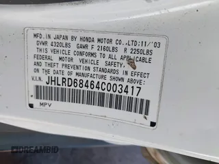 2004 Honda CR-V LX with VIN JHLRD68464C003417, listed as a IAAI auction lot 40475563 with 251,729 mi miles and . Bid and sale history available at DreamBid. Image 9.