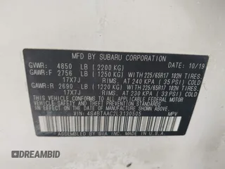 2020 Subaru Outback with VIN 4S4BTAAC2L3130505, listed as a IAAI auction lot 41911265 with 305,965 mi miles and . Bid and sale history available at DreamBid. Image 9.