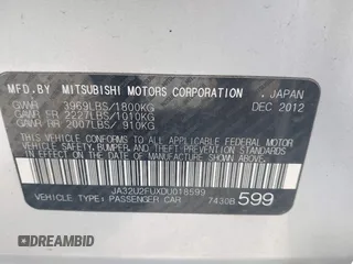 2013 Mitsubishi Lancer ES with VIN JA32U2FUXDU018599, listed as a IAAI auction lot 41858172 with 138,351 mi miles and . Bid and sale history available at DreamBid. Image 9.