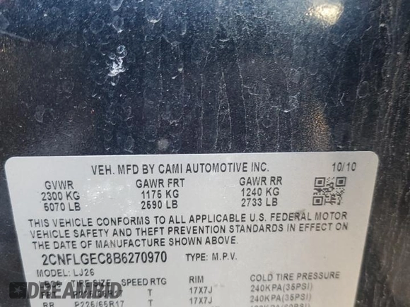 2011 Chevrolet Equinox LTZ with VIN 2CNFLGEC8B6270970, listed as a Copart auction lot 47884895 with 0 mi miles and Clean Title. Bid and sale history available at carsss.com. Image 13.