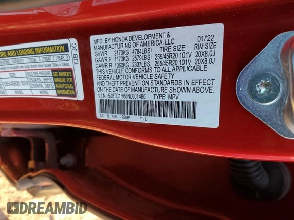 2022 Acura RDX w/A-Spec Package with VIN 5J8TC1H68NL001486, listed as a Copart auction lot 88672595 with 39,543 mi miles and Salvage Title. Bid and sale history available at carsss.com. Image 15.