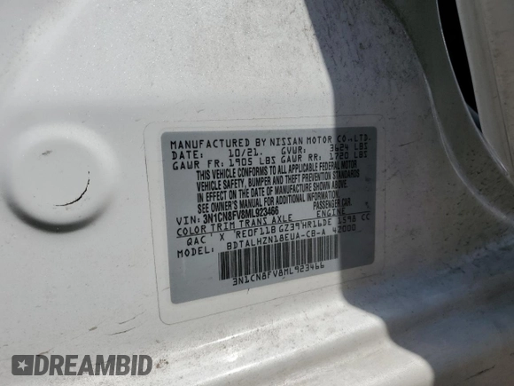 2021 Nissan Versa SR z VIN 3N1CN8FV8ML923466, wystawiony jako Copart lot #51650045 z przebiegiem 56 615 mil mil oraz Szkoda całkowita • Salvage title. Historia ofert i sprzedaży dostępna na DreamBid. Obrazek 14.