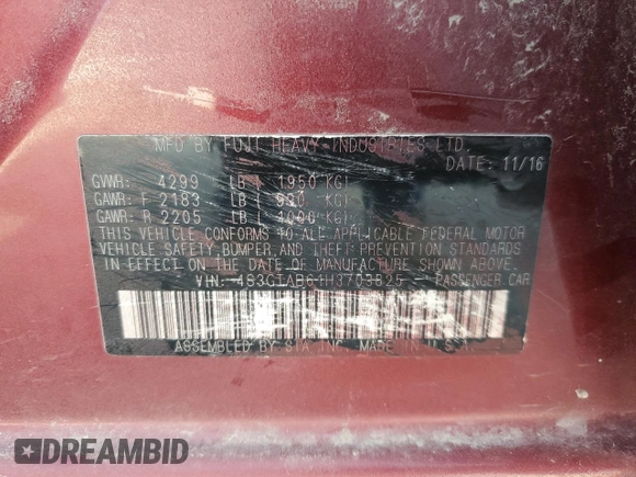 2017 Subaru Impreza Premium with VIN 4S3GTAB61H3703825, listed as a Copart auction lot 50703355 with 179,074 mi miles and Salvage title. Bid and sale history available at DreamBid. Image 15.