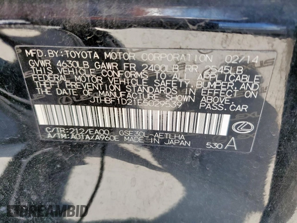 2014 Lexus IS 250 z VIN JTHBF1D21E5029539, wystawiony jako Copart lot #59970435 z przebiegiem 154 326 mil mil oraz Szkoda całkowita • Salvage title. Historia ofert i sprzedaży dostępna na DreamBid. Obrazek 12.