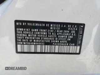 2024 Volkswagen Jetta SE z VIN 3VW7M7BU4RM065632, wystawiony jako Copart lot #53688545 z przebiegiem 18 766 mil mil oraz Szkoda całkowita • Salvage title. Historia ofert i sprzedaży dostępna na DreamBid. Obrazek 12.