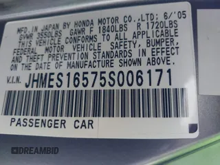 2005 Honda Civic LX with VIN JHMES16575S006171, listed as a IAAI auction lot 42173885 with 118,122 mi miles and . Bid and sale history available at DreamBid. Image 9.