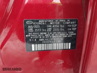 2023 Hyundai Sonata SEL Plus with VIN KMHL44J2XPA335792, listed as a IAAI auction lot 41636577 with 12,279 mi miles. Bid and sale history available at carsss.com. Image 9.