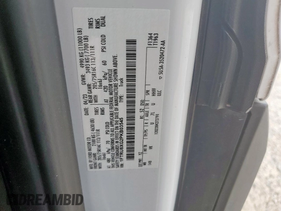 2023 Ford Transit Cargo с VIN 1FTRU8XG2PKB03545, выставлен на аукционе Copart как лот 57811895 с пробегом 29 474 миль миль и Списание • Salvage title. История ставок и продаж доступна на DreamBid. Изображение 13.