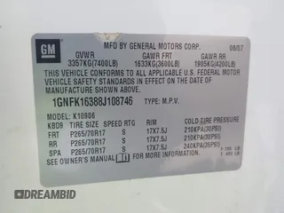 2008 Chevrolet Suburban LT w/3LT with VIN 1GNFK16388J108746, listed as a IAAI auction lot 41869151 with 274,851 mi miles. Bid and sale history available at carsss.com. Image 9.