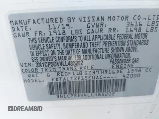 2020 Nissan Kicks SR z VIN 3N1CP5DV4LL485202, wystawiony jako IAAI lot #42195025 z przebiegiem 44 528 mil mil oraz . Historia ofert i sprzedaży dostępna na DreamBid. Obrazek 9.
