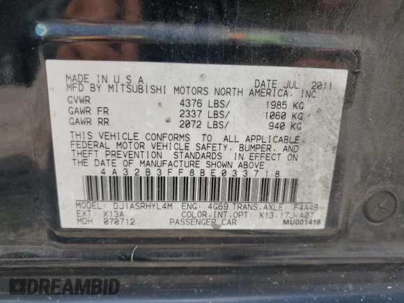 2011 Mitsubishi Galant ES with VIN 4A32B3FF8BE033718, listed as a Copart auction lot 71926214 with 173,864 mi miles and Salvage Title. Bid and sale history available at carsss.com. Image 12.