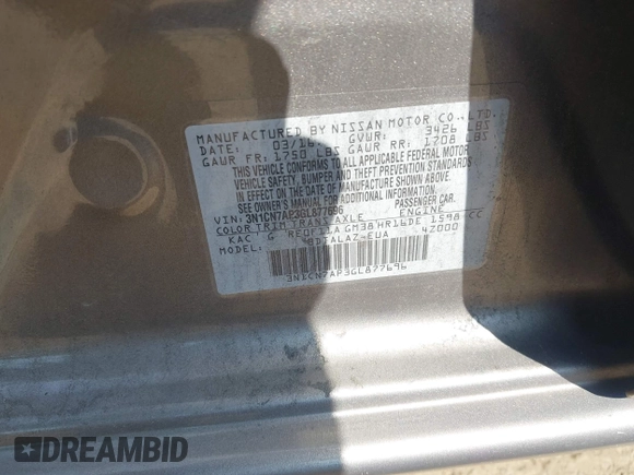 2016 Nissan Versa S с VIN 3N1CN7AP3GL877696, выставлен на аукционе IAAI как лот 42660396 с пробегом 147 182 миль миль и . История ставок и продаж доступна на DreamBid. Изображение 9.
