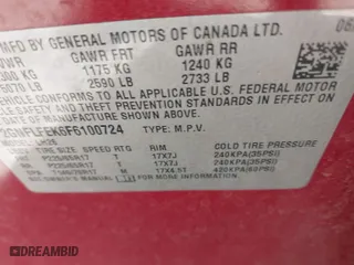2015 Chevrolet Equinox LT with VIN 2GNFLFEK6F6100724, listed as a IAAI auction lot 41988056 with 89,872 mi miles. Bid and sale history available at carsss.com. Image 9.