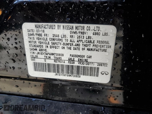 2017 Infiniti Q50 Premium with VIN JN1EV7AP4HM730609, listed as a Copart auction lot 87855375 with 105,949 mi miles and Salvage Title. Bid and sale history available at DreamBid. Image 13.
