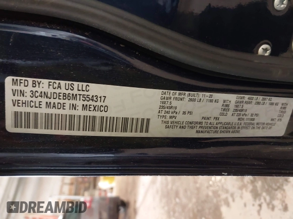 2021 Jeep Compass 80th Anniversary with VIN 3C4NJDEB6MT554317, listed as a IAAI auction lot 41594021 with 42,517 mi miles and . Bid and sale history available at DreamBid. Image 9.