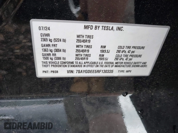 2024 Tesla Model Y Long Range z VIN 7SAYGDEE5RF130335, wystawiony jako IAAI lot #42250979 z przebiegiem 20 300 mil mil oraz . Historia ofert i sprzedaży dostępna na DreamBid. Obrazek 9.