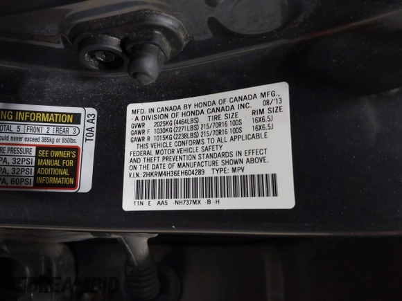 2014 Honda CR-V LX with VIN 2HKRM4H36EH604289, listed as a IAAI auction lot 42094226 with 149,540 mi miles. Bid and sale history available at carsss.com. Image 9.