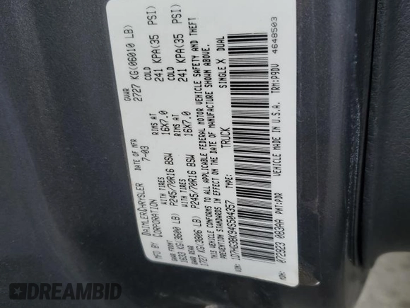 2004 Dodge Dakota Sport z VIN 1D7HG38K94S504357, wystawiony jako Copart lot #42763975 z przebiegiem 196 577 mil mil oraz Szkoda całkowita • Salvage title. Historia ofert i sprzedaży dostępna na DreamBid. Obrazek 12.