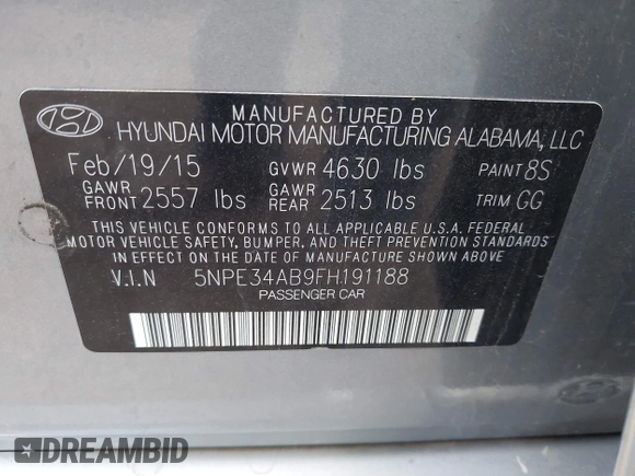 2015 Hyundai Sonata Sport z VIN 5NPE34AB9FH191188, wystawiony jako IAAI lot #42073785 z przebiegiem 92 867 mil mil oraz . Historia ofert i sprzedaży dostępna na DreamBid. Obrazek 9.