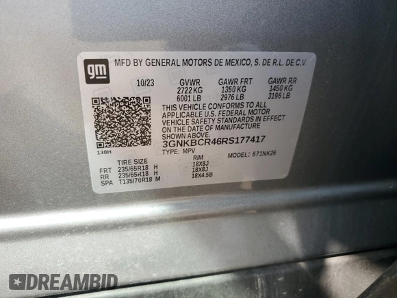 2024 Chevrolet Blazer LT with VIN 3GNKBCR46RS177417, listed as a Copart auction lot 52282665 with 18,090 mi miles and Salvage title. Bid and sale history available at DreamBid. Image 13.