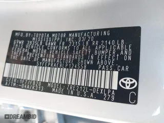 2020 Toyota Corolla LE with VIN 5YFEPRAE8LP124558, listed as a IAAI auction lot 41606511 with 13,529 mi miles. Bid and sale history available at carsss.com. Image 9.