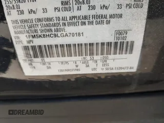 2020 Ford Explorer Platinum z VIN 1FM5K8HC9LGA70181, wystawiony jako IAAI lot #42118190 z przebiegiem Nie podano mil oraz . Historia ofert i sprzedaży dostępna na DreamBid. Obrazek 9.