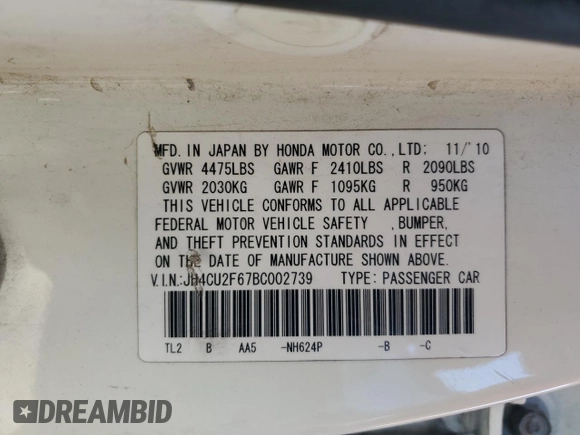 2011 Acura TSX z VIN JH4CU2F67BC002739, wystawiony jako Copart lot #58844735 z przebiegiem 186 369 mil mil oraz Szkoda całkowita • Salvage title. Historia ofert i sprzedaży dostępna na DreamBid. Obrazek 13.