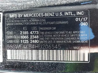 2017 Mercedes-Benz C 300 with VIN 55SWF4KB4HU206545, listed as a IAAI auction lot 41429426 with 92,107 mi miles and . Bid and sale history available at carsss.com. Image 9.