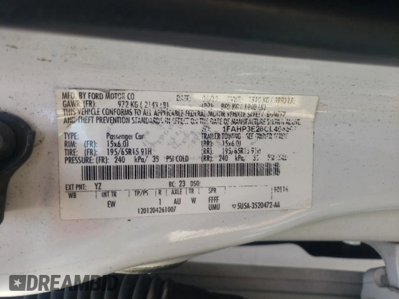 2012 Ford Focus S with VIN 1FAHP3E26CL404567, listed as a Copart auction lot 52162055 with 195,060 mi miles and Salvage Title. Bid and sale history available at DreamBid. Image 12.