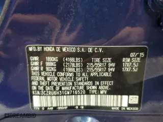 2016 Honda HR-V LX with VIN 3CZRU6H31GM716520, listed as a Copart auction lot 47366035 with 80,665 mi miles and Salvage Title. Bid and sale history available at carsss.com. Image 13.