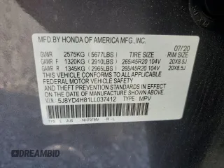 2020 Acura MDX w/Advance Pkg with VIN 5J8YD4H81LL037412, listed as a Copart auction lot 80635984 with 60,410 mi miles and Salvage Title. Bid and sale history available at carsss.com. Image 13.