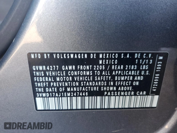 2014 Volkswagen Jetta SE with VIN 3VWD17AJ1EM247446, listed as a Copart auction lot 63695695 with 165,652 mi miles and Clean title. Bid and sale history available at DreamBid. Image 12.