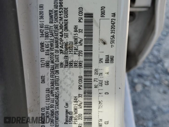 2012 Ford Fiesta S with VIN 3FADP4AJ8CM153969, listed as a Copart auction lot 54614945 with 200,446 mi miles and Salvage Title. Bid and sale history available at carsss.com. Image 12.