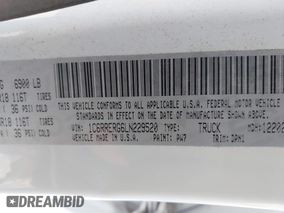 2020 Ram 1500 with VIN 1C6RRERG6LN229520, listed as a IAAI auction lot 41571774 with 102,908 mi miles and . Bid and sale history available at DreamBid. Image 9.