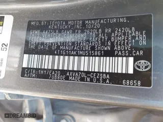 2021 Toyota Camry SE Nightshade with VIN 4T1G11AK1MU515861, listed as a IAAI auction lot 41676074 with 107,380 mi miles. Bid and sale history available at carsss.com. Image 9.