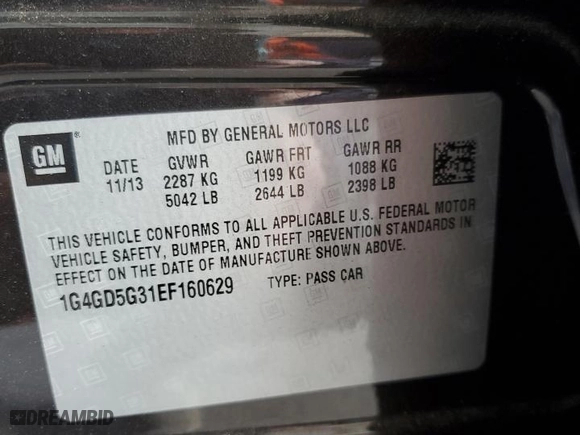 2014 Buick LaCrosse Premium I with VIN 1G4GD5G31EF160629, listed as a Copart auction lot 45976635 with 198,791 mi miles and Salvage Title. Bid and sale history available at carsss.com. Image 12.