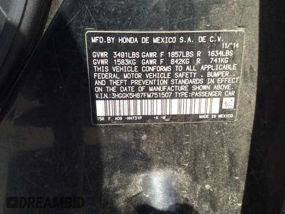 2015 Honda Fit EX-L с VIN 3HGGK5H87FM751507, выставлен на аукционе IAAI как лот 41932718 с пробегом 67 074 миль миль и . История ставок и продаж доступна на DreamBid. Изображение 9.