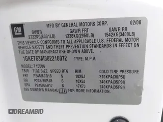 2008 GMC Envoy Denali with VIN 1GKET63M382216072, listed as a IAAI auction lot 41618044 with 148,598 mi miles. Bid and sale history available at carsss.com. Image 9.