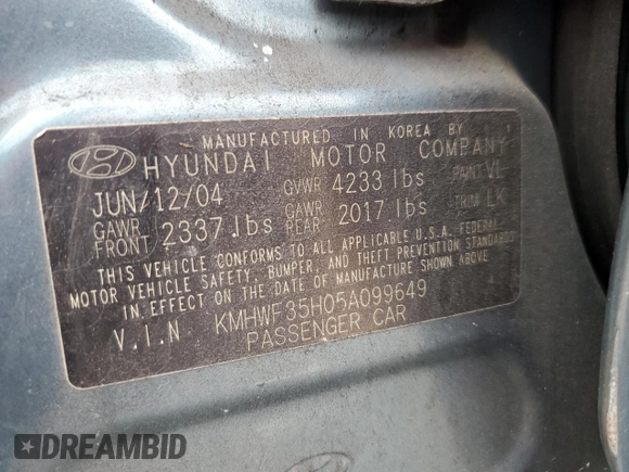 2005 Hyundai Sonata GLS with VIN KMHWF35H05A099649, listed as a Copart auction lot 74624104 with 182,268 mi miles and Salvage Title. Bid and sale history available at carsss.com. Image 12.