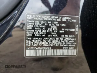 2021 Volkswagen Atlas SEL Premium R-Line with VIN 1V2FE2CA1MC205020, listed as a Copart auction lot 77742994 with 25,047 mi miles and Salvage title. Bid and sale history available at DreamBid. Image 13.