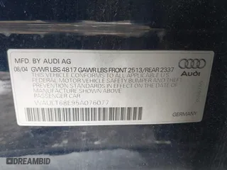2005 Audi A4 3.0L with VIN WAULT68E95A076077, listed as a IAAI auction lot 41380217 with 54,423 mi miles. Bid and sale history available at carsss.com. Image 9.