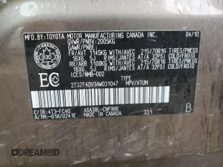 2010 Toyota RAV4 with VIN 2T3ZF4DV3AW031047, listed as a Copart auction lot 60877665 with 214,938 mi miles and Salvage title. Bid and sale history available at DreamBid. Image 14.