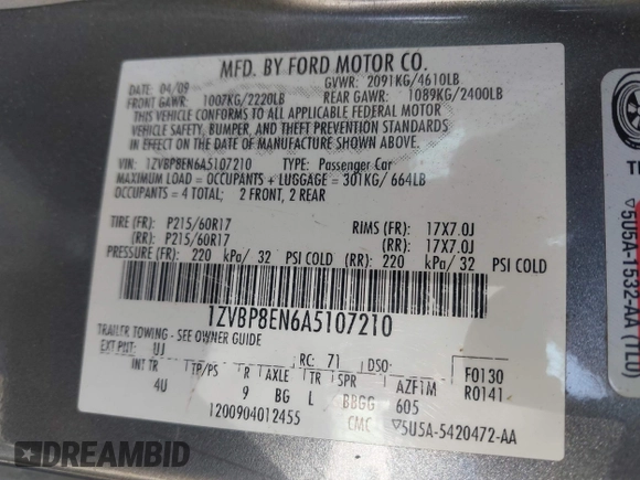 2010 Ford Mustang V6 с VIN 1ZVBP8EN6A5107210, выставлен на аукционе IAAI как лот 41954786 с пробегом 142 198 миль миль и . История ставок и продаж доступна на DreamBid. Изображение 9.
