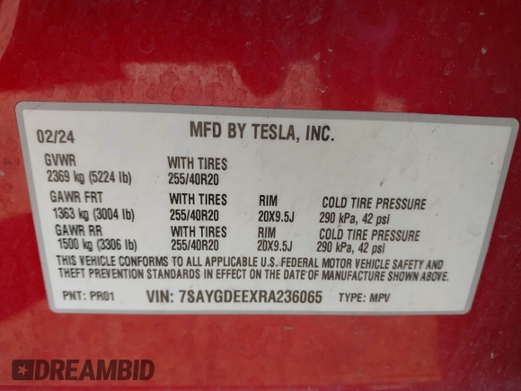 2024 Tesla Model Y Long Range z VIN 7SAYGDEEXRA236065, wystawiony jako IAAI lot #41834658 z przebiegiem 20 313 mil mil oraz . Historia ofert i sprzedaży dostępna na DreamBid. Obrazek 9.