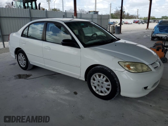 2005 Honda Civic LX with VIN 2HGES165X5H614941, listed as a Copart auction lot 51648795 with 107,218 mi miles and Salvage Title. Bid and sale history available at DreamBid. Image 4.