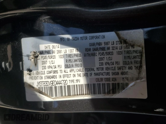 2014 Mazda CX-9 Grand Touring with VIN JM3TB3DV9E0444720, listed as a Copart auction lot 63687855 with 144,568 mi miles and Salvage title. Bid and sale history available at DreamBid. Image 13.